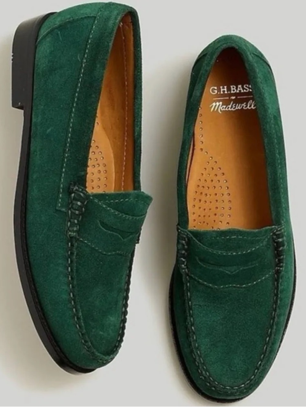 G.H. Bass & Co. Green Suede Penny Loafers